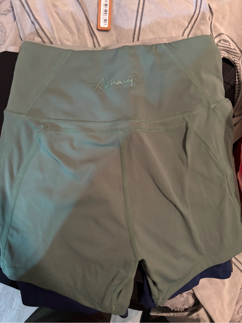 Alphalete High-Waist Sage Green Bike Shorts